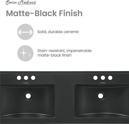 48" Ceramic Vanity Top Double Basins in Matte Black with 3 Holes