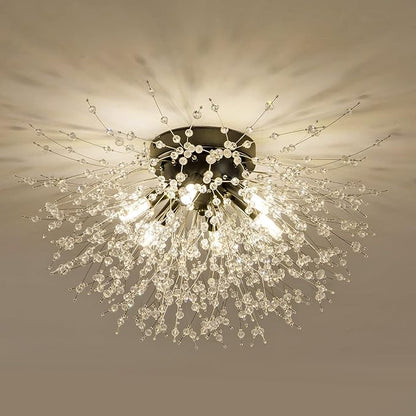 CM MZY Black Semi Flush Mount Ceiling Light Fixture, Modern Crystal Sputnik Firework Ceiling Lights, 6-Light Close to Ceiling Lighting Fixtures for Bedroom Kitchen Hallway Entryway Closet(Matt Black)