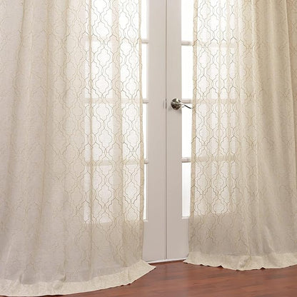 HPD Half Price Drapes Embroidered Linen Sheer Curtains for Living Room 50 X 96 (1 Panel), Rod Pocket Window Curtains for Bedroom, Saida Natural