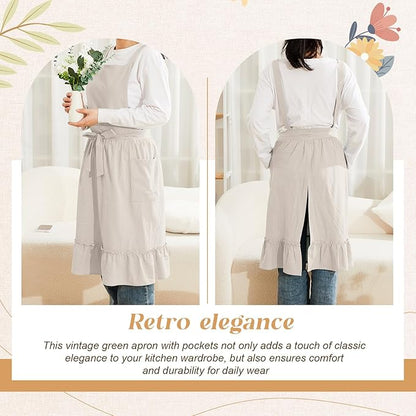 100% Cotton Aprons with Pockets Pinafore Dress for Women Vintage Cute Aprons for Kitchen Baking Gardening Painting