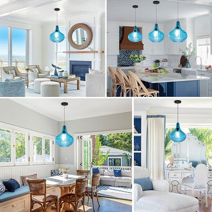 Lighting Modern Globe Pendant Light Fixtures Blue Glass Pendant Lights Vintage 1-Light Single Kitchen Island Hanging Light Mouth-Blown Glass Lampshade Mid Century Black Hanging Lights