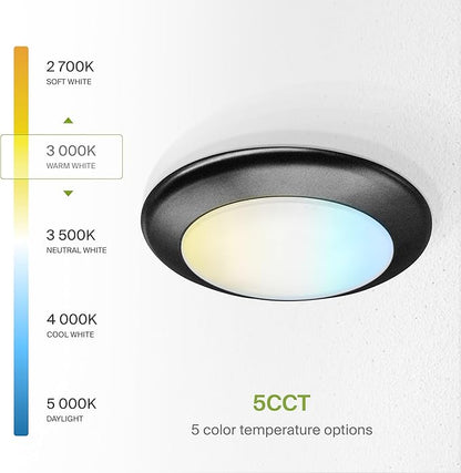 ASD 6 Pack LED Disk Lights 6 Inch, 15W 5CCT 2700K-5000K 1245LM CRI90+, Dimmable Flush Mount Ceiling Light Fixture, Low Profile Surface Mount Disc Lights, Junction Box or Recessed Can Install, ETL