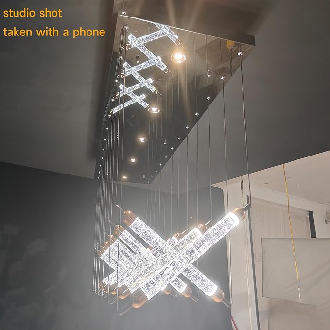 55" LED Rectangular Crystal Chandeliers for Dining Room, Modern Rectangle Crystal Chandelier, Luxury, Dimmable LED with Remote, for Kitchen Island, Dining Room