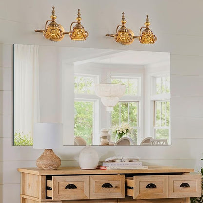 Vintage 2-Light Bathroom Lighting Amber Rose Vanity Light Fixtures Wall Sconce with Crystal Glass Shade Rust-Proof and Durable for Bedroom Living Room Hallway