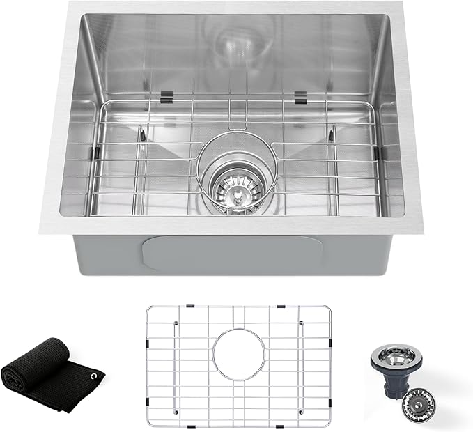 Undermount Kitchen Sink 20"x16", 9" Basin Depth, 3D Embossed Stainless Steel Sink Single Bowl with Accessories