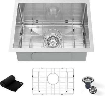 Undermount Kitchen Sink 20"x16", 9" Basin Depth, 3D Embossed Stainless Steel Sink Single Bowl with Accessories