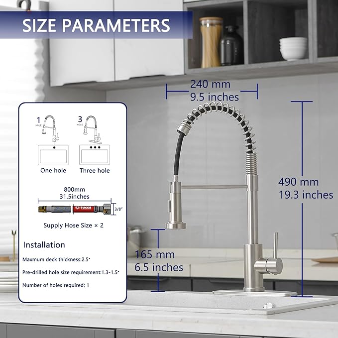VOTON Kitchen Faucets with Pull Out Sprayer Commercial Spring Sink Faucet Stainless Steel Brushed Nickel Pull Down Single Handle Farmhouse faucets with Deck Plate for Camper Laundry Utility Rv Wet Bar