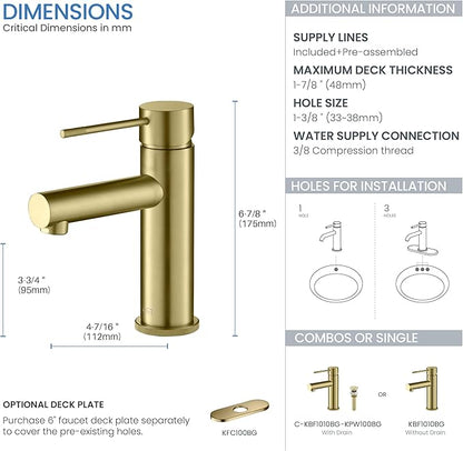 KIBI KBF1010 Solid Brass Single Handle Single Hole Circular X Faucet for Bathroom Sink | High Arc Faucet Spout | Brushed Gold | Corrosion and Rust Resistant
