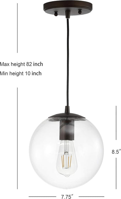 JONATHAN Y 7.75" Clear/Oil Rubbed Bronze Modern Globe LED Pendant Light, Industrial Hanging Ceiling Lamp for Kitchen Island, White Glass Globe Shade, LED Bulb Included (JYL9528D)