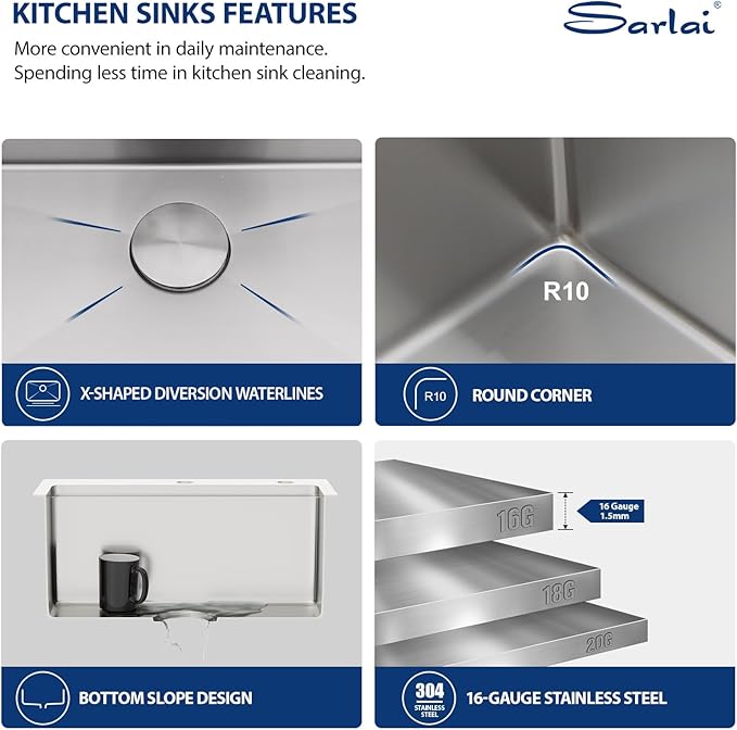 Sarlai Outdoor Kitchen Sink - 21 Inch Drop Bar RV Sink with Pull-out Faucet Drop In Workstation 21 x 20 Topmount Stainless Steel 16 Gauge Single Bowl Bar Prep Outdoor Sinks Basin