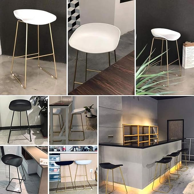 Minimalist Plastic PP Stools Backless with Metal Legs, Kitchen Island Dining Chairs with Comfortable Footrest, Counter Height Stools for Counter,Grey-45cm