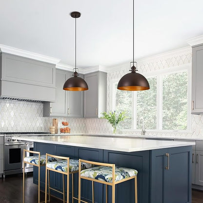 18 Inch Large Pendant Lights for Kitchen Island Matte ORB Farmhouse Pendant Light fixtures Adjustable Height Dome Hanging Light for Dinning Room Bedroom Hallway,1 Pack