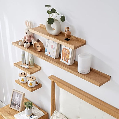 Oak Floating Shelves - Natural Wood Wall Mounted Display Picture Ledge - Home Office Living Room Bedroom Wall Storage Shelf - 4x12 Inch