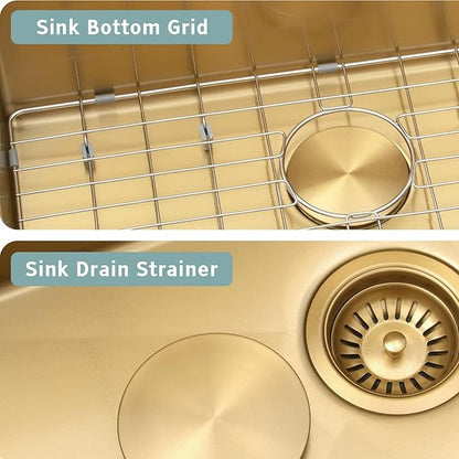 Gold Kitchen Sink,Undermount Kitchen Sink 23 X 18 inch,Single Bowl 16 Gauge Stainless Steel Undermount Sinks