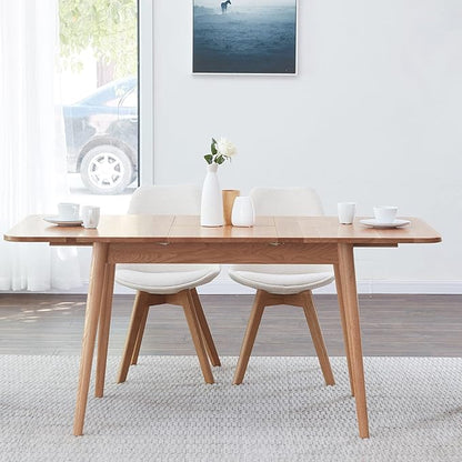 63" Extendable Island Table, Rustic Dining Table with Solid Oak, Farmhouse Dining Table with Rounded Corners for Family Gatherings & Home Spaces, Light Oak