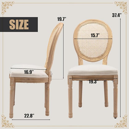 SoarFlash French Dining Chairs Set of 4, Vantage Dining Chair with Round Back, Farmhouse Country Rattan Dining Chair for Kitchen,Bedroom,Beige