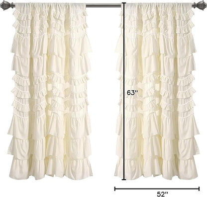 Lush Decor Kemmy Light Filtering Window Curtain Panel Single 52" W x 63" L Ivory - Drapes - Ruffled Curtains for Bedroom - Cream Curtains - Coquette Decor