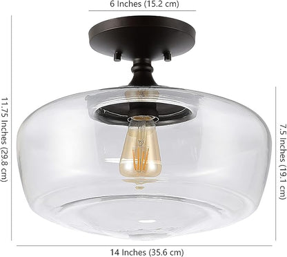 JONATHAN Y 14" Oil Rubbed Bronze Modern Farmhouse LED Flush Mount Light Fixture, Clear Glass Shade, Rustic Industrial Schoolhouse Lamp for Kitchen Hallway Bedroom JYL7517A