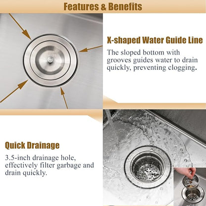 16 Inch Undermount Bar Sink Workstation,16x19 Small Kitchen Sink Bar Sinks Undermount 18 Gauge Stainless Steel Single Bowl Kitchen Prep Wet Bar Sinks with Cutting Board