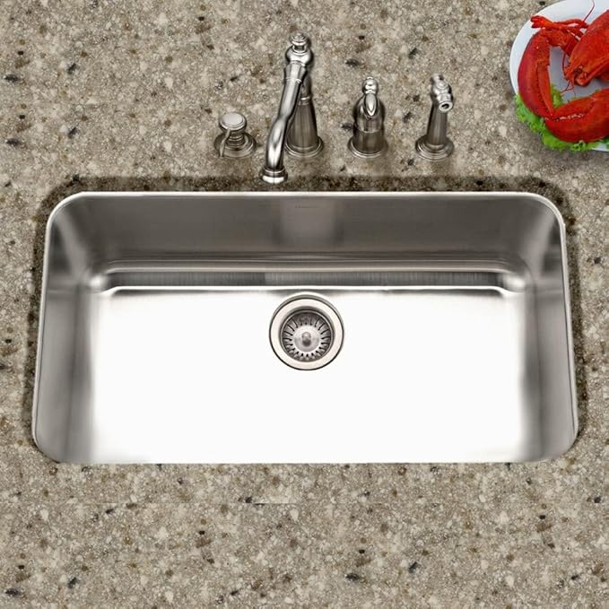 HOUZER MGS-3018-1 Medallion Gourmet Series Undermount Stainless Steel Kitchen Sink, Easy Installation, Large Single Bowl, Satin Finish, Strainer Included