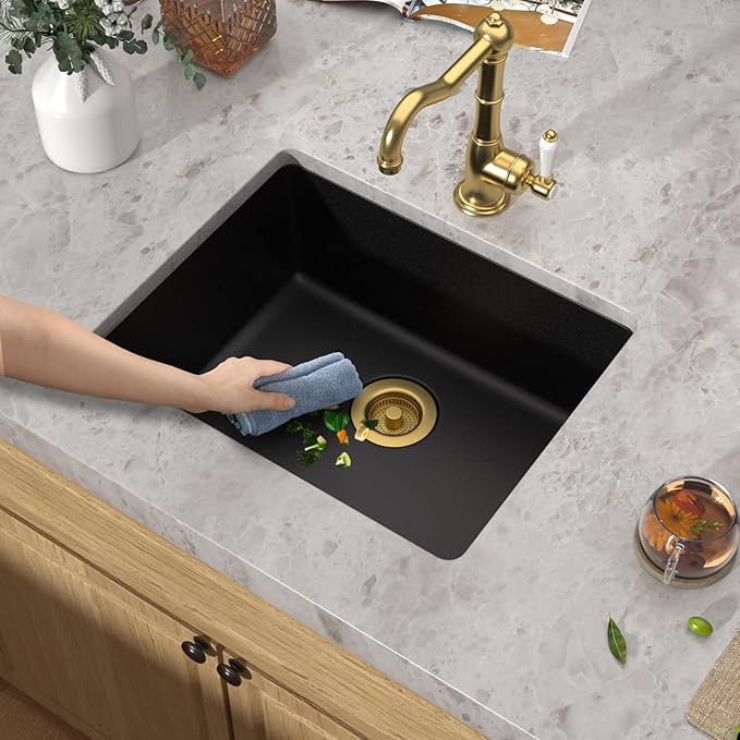 21x17 Black Undermount Bar Sink - Granite Composite Single Bowl Classic Quartz Wet Prep Sink Basin for RV, Kitchen Bar, Boat, and Outdoor #TLGU-134