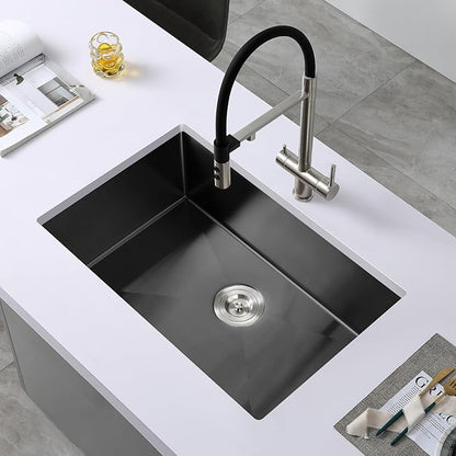 POPFLY 28×20 Inch Undermount SUS 304 Kitchen Sink, 18 Gauge Stainless Steel Handmade 9 Inch Deep Single Bowl Kitchen Sinks PVD Gunmetal Finish, Black