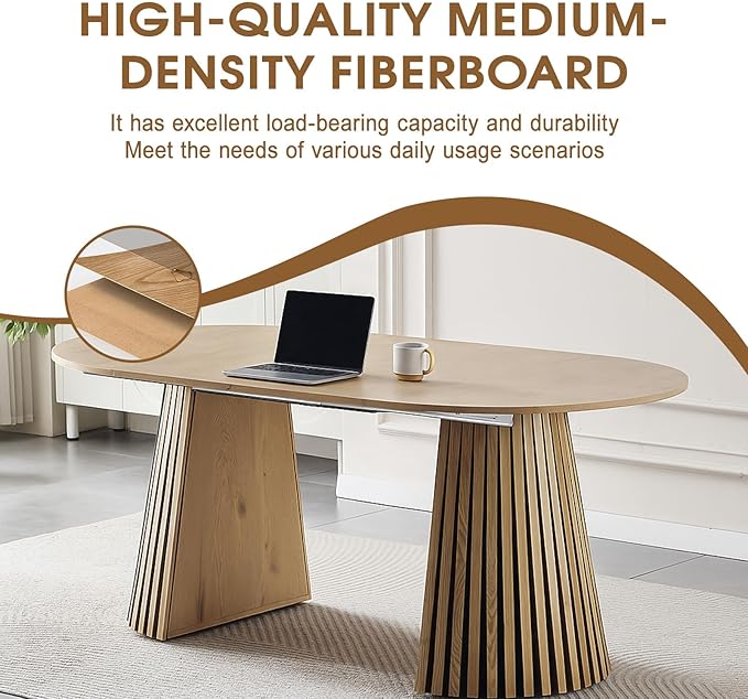 39.37-70.87 in Extendable Round Dining Table for 4 6 8, Modern Farmhouse Oval Dining Table with Removable Leaves & Solid Slatted Base, Wooden Expandable Dining Room Table for Kitchen Living Room