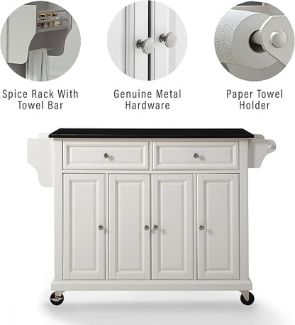 Crosley Furniture Full Size Granite Top Rolling Kitchen Island Storage Cart, Microwave Stand, Spice Rack, White
