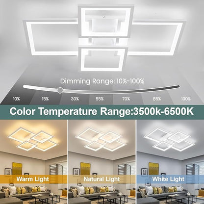 EIDISUNY Modern LED Ceiling Light, Square LED Flush Mount Ceiling Light, Dimmable Kitchen Light Fixtures with Remote&APP, Close to Ceiling Lighting Fixture for Dining Room Kitchen Living Room Bedroom