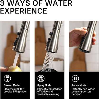 WEWE Kitchen Faucet with Pull Down Sprayer, Brushed Nickel Kitchen Sink Faucet Fits 1 or 3-Hole Kitchen Sinks, Single Handle Premium Stainless Steel, Suitable for RV, Farmhouse, Bar (Set of 2)