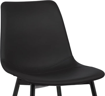 Armen Living Monte Mid Century Modern Dining Accent Chair for Table Kitchen Desk Vanity in Black Faux Leather with Black Metal Legs