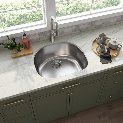 MSI 23 Inch x 21 Inch Undermount Single Bowl 18 Gauge Stainless Steel Kitchen Bar Sink and Strainer