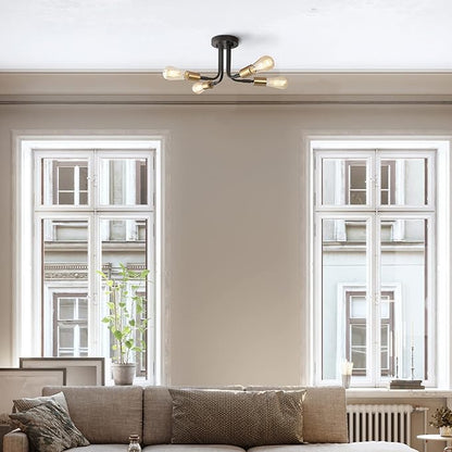 GLOBE Electric 66000072 4-Light Adjustable Socket Semi-Flush Mount Ceiling Light, Matte Black, Matte Brass Accents, Ceiling Light Fixture, Home Improvement, E26 Base, Pivot Joint, Exposed Socket