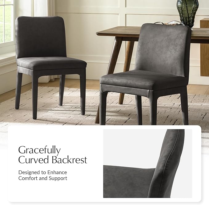 HULALA HOME Morden Dining Chairs Set of 4, Upholstered Faux Leather Kitchen Chairs with Thick Cushion and Solid Wood Frame, Accent Side Chair for Kitchen Dining Living Room Restaurant, Charcoal