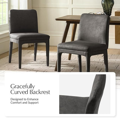 HULALA HOME Faux Leather Dining Chairs Set of 2, Morden Kitchen Chairs with Thick Cushion and Solid Wood Frame, Upholstered Accent Side Chair for Kitchen Dining Living Room Restaurant, Charcoal