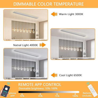 Rectangular Crystal Pendant Lights for Kitchen Island 8 Light Dimmable Crystal Chandelier Lighting Fixtures with Remote for Dining Room Living Room Silver