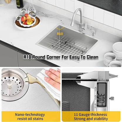24x19 Inch Stainless Steel Kitchen Sink-Undermount Single Bowl Drop In Kitchen Sink Stylish And Modern Look Come With Bottom Grid,Silicon Mat And Drain Assembly Add Elegance & Enhance Usability