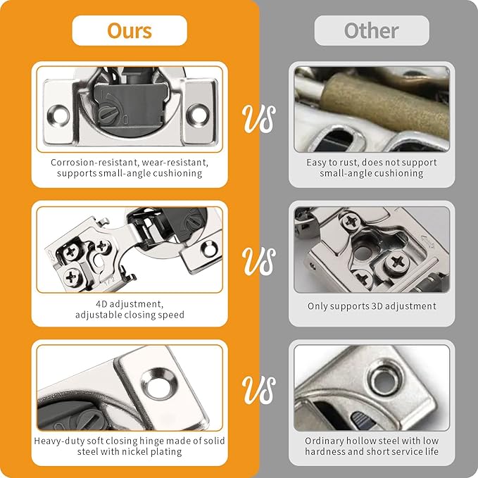 Chibery 60 Pack 1/2" Overlay 4D Soft Close Concealed Hinges for Face Frame Door, Adjustable Closing Speed, Smooth Slow Self Close Hinges, Satin Nickel, 105° Open Angle Stainless Steel Cabinet Hinges