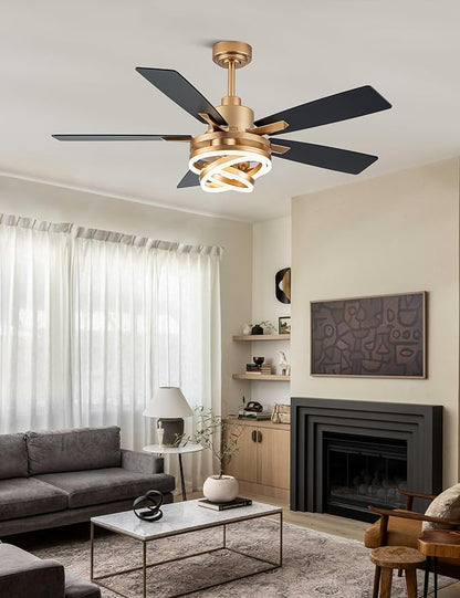 Dawn Whisper 52" Ceiling Fan with Light Gold Chandelier Fan DC Motor Dimmable LED Modern Ceiling Fan with Light for Bedroom Living Room