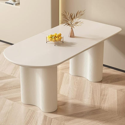70" White Oval Dining Table for 4,6,8, Modern Funky Kitchen Table with Powerful Ripple Support Legs for Dining Room, Kitchen, Home Office