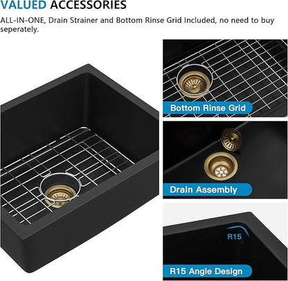 22"x17" Undermount Wet Bar Sink - Matte Black Granite Composite Quartz Classic Single Bowl Under Counter Small Kitchen Bar Prep RV Sink Basin