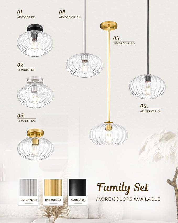 FEMILA 10.3" Pendant Light for Kitchen Island, Black Pendant Lighting, Dome Glass Pendant Light Vintage Light Fixtures for Bedroom Hotel Dining Room, 4FYD85MIL BK