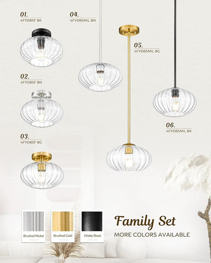 FEMILA 10.3" Pendant Light for Kitchen Island, Black Pendant Lighting, Dome Glass Pendant Light Vintage Light Fixtures for Bedroom Hotel Dining Room, 4FYD85MIL BK
