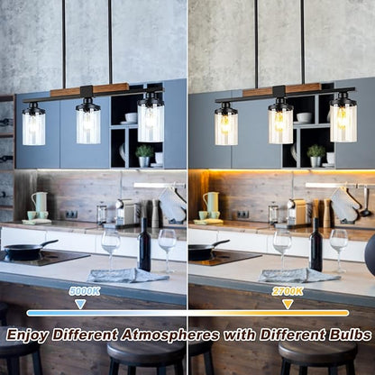 VenzBlomia Black Kitchen Island Lighting Fixture, 3-Light Farmhouse Dining Room Chandelier Over Table, Large Pendant Light Ceiling Hanging, Modern Dining Table Light with Adjustable Height