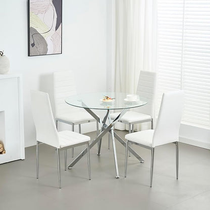 Round Glass Dining Table,Glass Dining Room Table with Metal Legs, Modern Glass Kitchen Table for Home, Kitchen, Dining Room