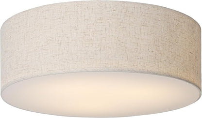 CALOKES 18-Inch Large Flush Mount Ceiling Light Fixture with Fabric Shade, Modern Drum Closed to Ceiling Lighting for Living Dining Room, Bedroom, Kitchen, Foyer - Farmhouse 3-Light Lamp & Chandelier