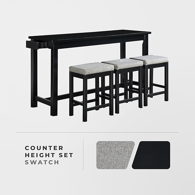 Lexicon Oreille Bar Table with Stools Set, Modern Console Table with Stools - 4-Piece Set with 2 USB Ports & A/C Power Outlets, Counter Height, Discrete Drawer, Perfect Dining Room & Kitchen Black
