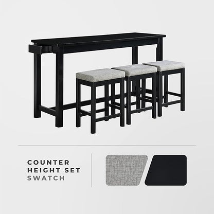 Lexicon Oreille Bar Table with Stools Set, Modern Console Table with Stools - 4-Piece Set with 2 USB Ports & A/C Power Outlets, Counter Height, Discrete Drawer, Perfect Dining Room & Kitchen Black