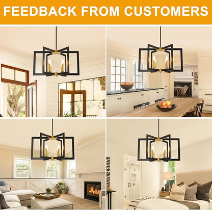 21.6" Black and Gold Chandelier,6-Light Geometric Dining Room Fixture,Modern Industrial Foyer Lighting Fixtures,Rustic Farmhouse Hanging Pendant Lights for Living Room,Bedroom,Entryway,Kitchen Island