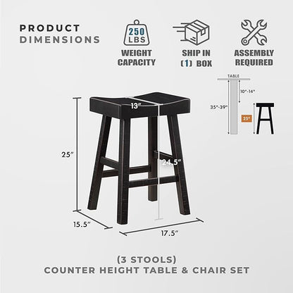 Lexicon Bar Table Set for 3, Small Kitchen Table Set Kitchen Island Table with 3 Saddle Bar Stools, 4 Piece Dining Table Set for Breakfast Nook, Living Room, Apartment, Counter Height, Black